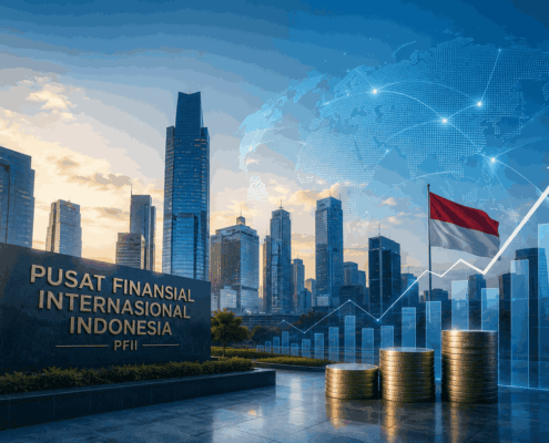 Illustration of Indonesia's International Financial Center (PFII), officially established through the PFII Law on 21 July 2026 to support global investment and strengthen Indonesia's financial sector.