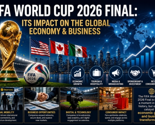 FIFA World Cup 2026 Final illustrating its impact on the global economy, tourism, media, sponsorship, and business growth.