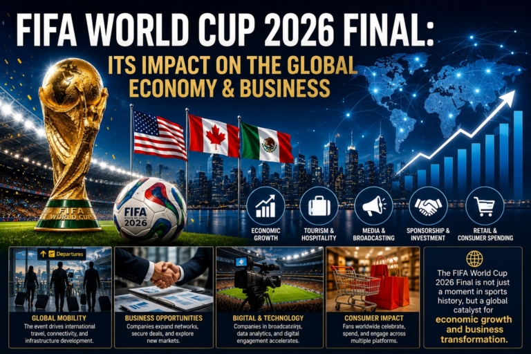 FIFA World Cup 2026 Final illustrating its impact on the global economy, tourism, media, sponsorship, and business growth.